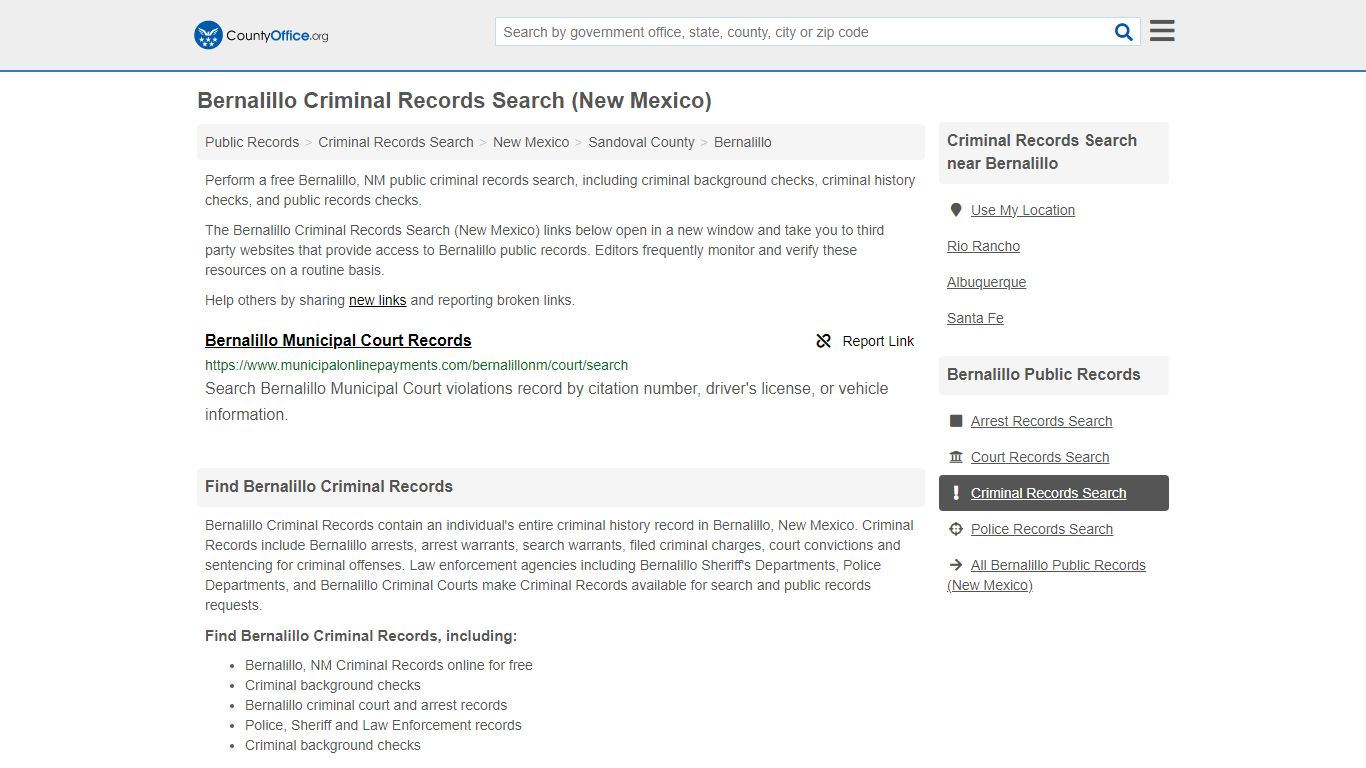 Bernalillo Criminal Records Search (New Mexico) - County Office